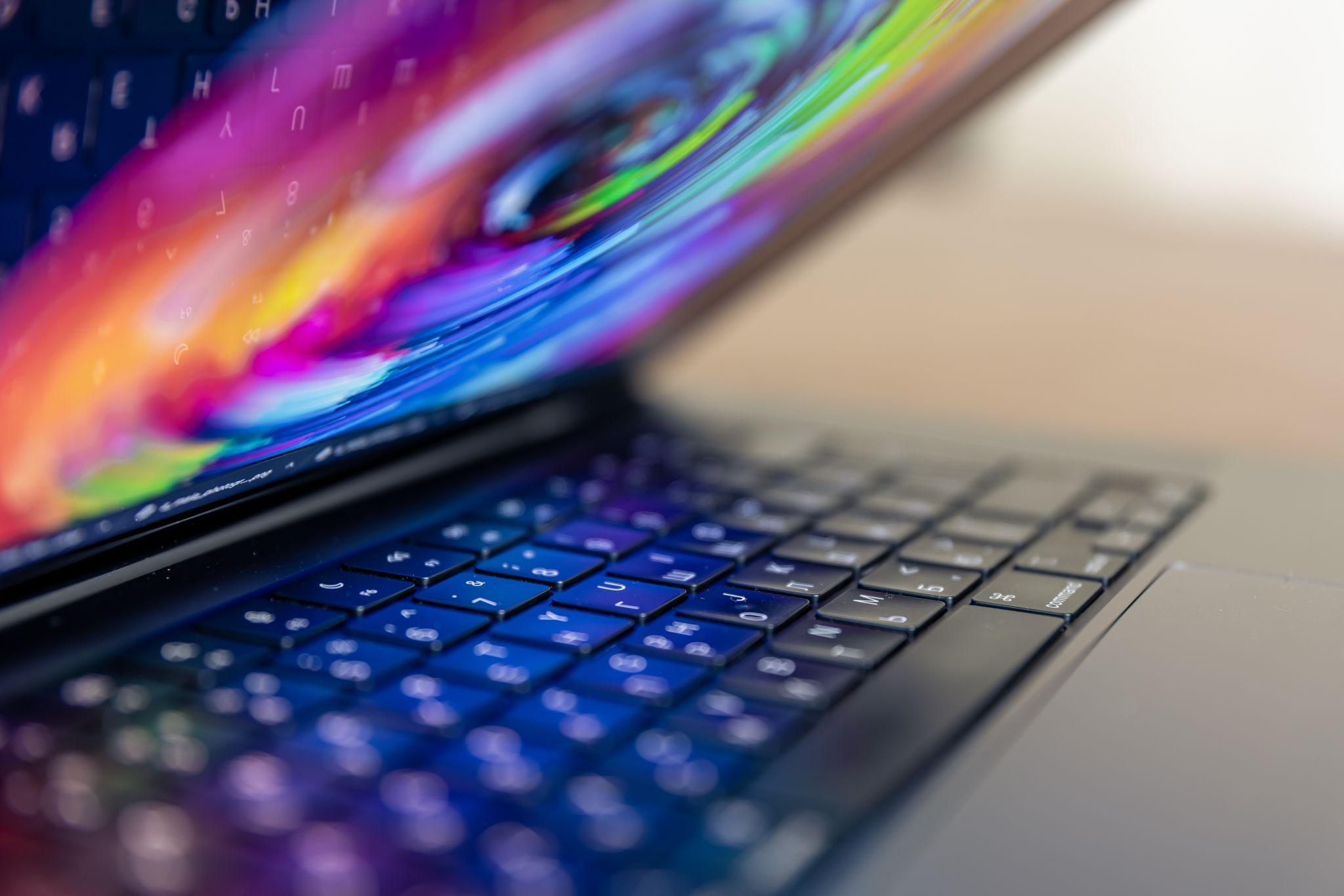 Close-up of an HP laptop keyboard